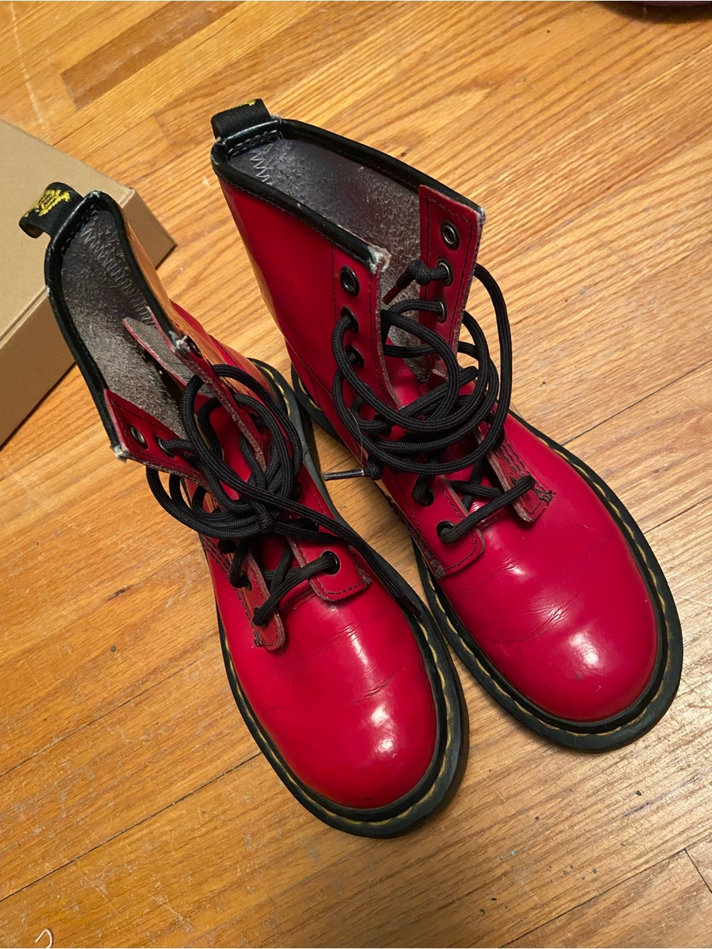 Dr. Martens Red Leather Lace-Up Combat Boots